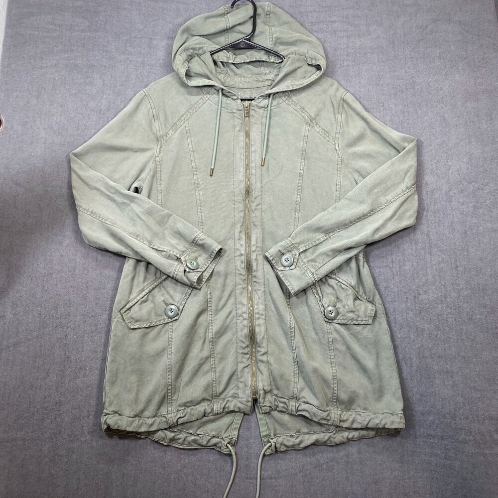American Eagle Womens Hooded Olive Green Utility Jacket Drawstring Pockets SZ S